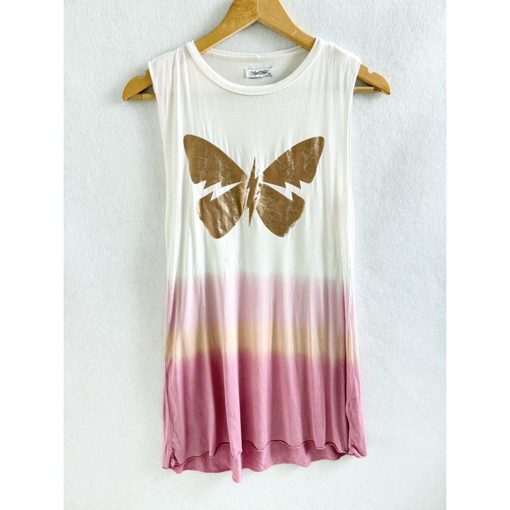 Lauren Moshi Butterfly Dress XS Foil Graphic Y2K Metallic Grunge Hippie Festival